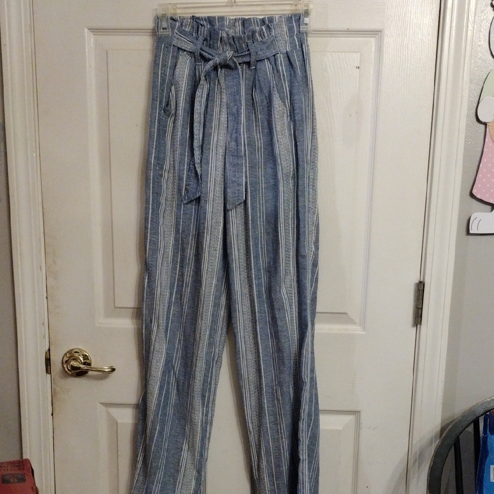 SO Blue and White Wide Leg Pants with Elastic Waist